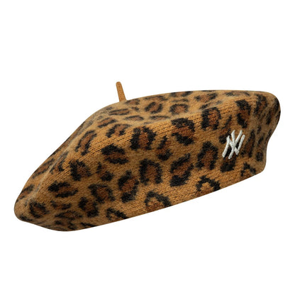 Pictured is this MLB Leopard New York Yankees Beret in beige. 3