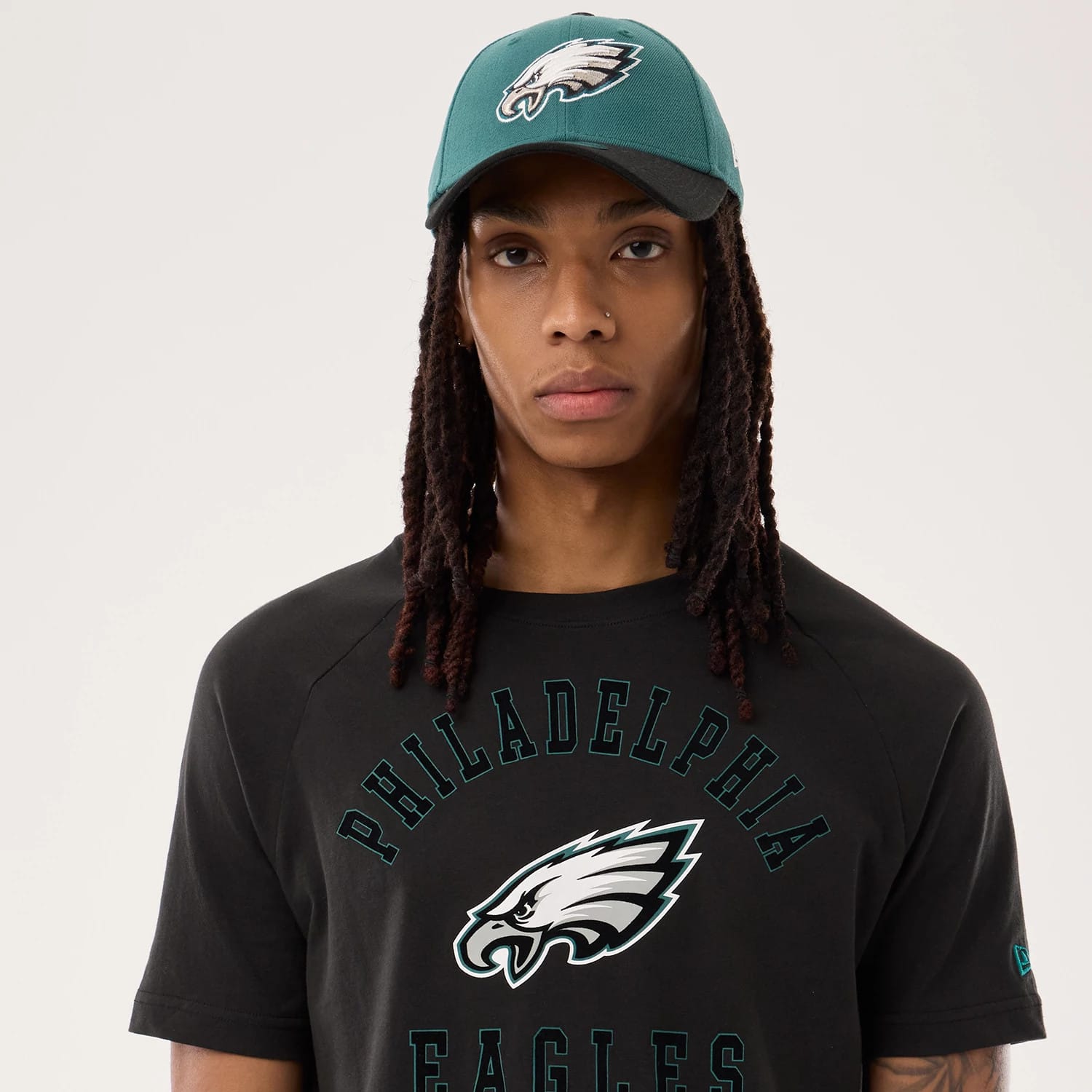 The model is wearing this NFL Sideline 2026 Philadelphia Eagles T-Shirt in black. 6