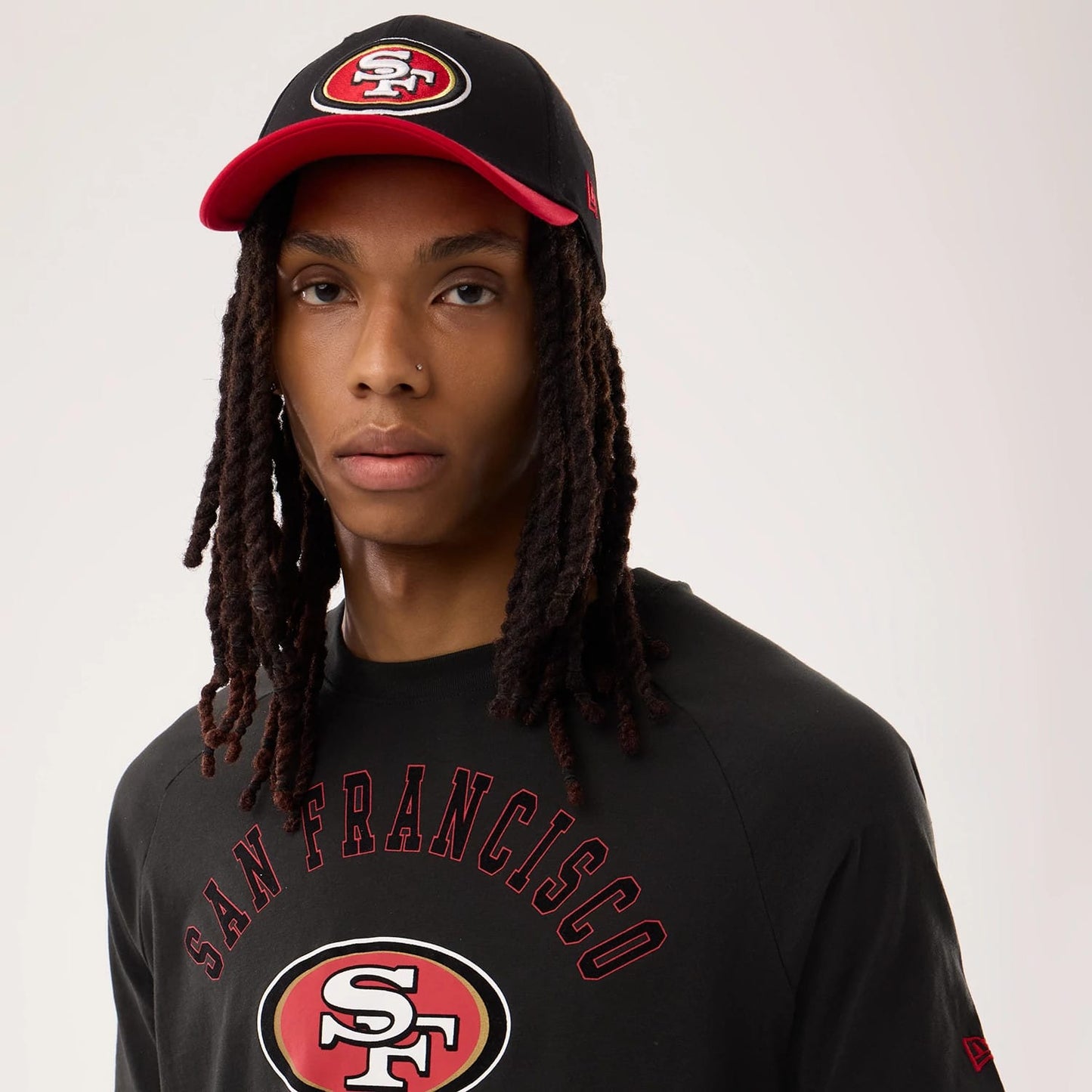 The model is wearing this NFL Sideline 2026 San Francisco 49ers T-Shirt in black. 5