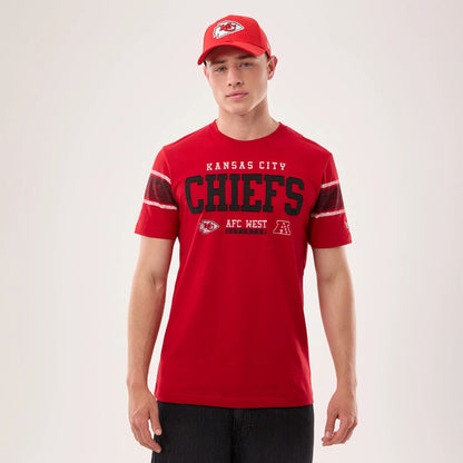 The model is wearing this NFL Sideline 2026 Kansas City Chiefs T-Shirt in red. 1