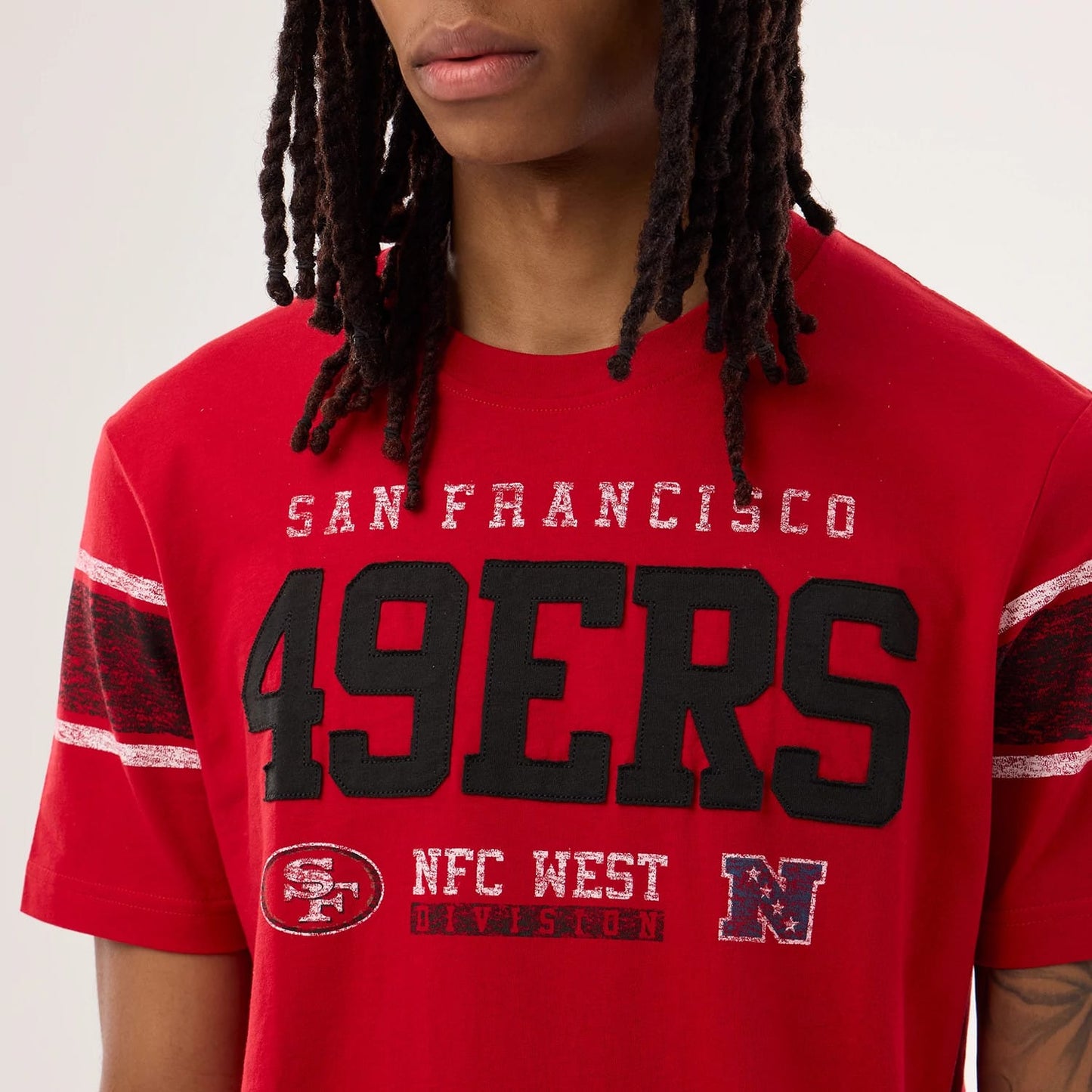 The model is wearing this NFL Sideline 2026 San Francisco 49ers T-Shirt in red. 5
