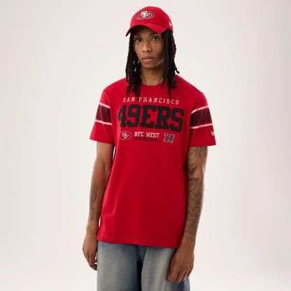 The model is wearing this NFL Sideline 2026 San Francisco 49ers T-Shirt in red. 1