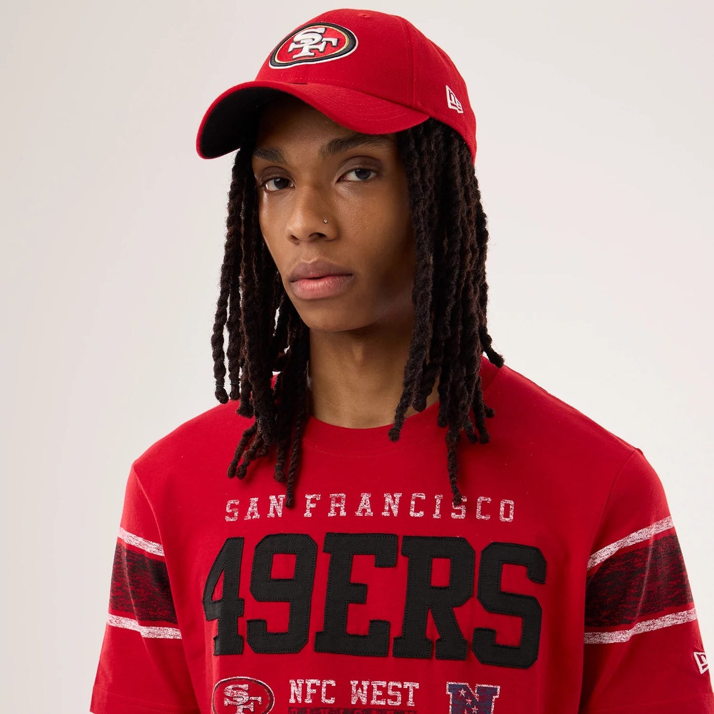 The model is wearing this NFL Sideline 2026 San Francisco 49ers T-Shirt in red. 6