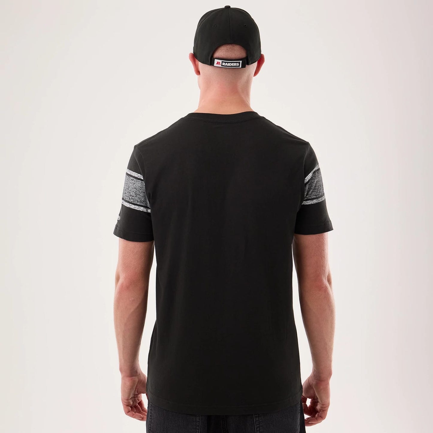 The model is wearing this NFL Sideline 2026 Las Vegas Raiders T-Shirt in black. 2