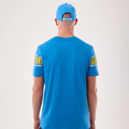 The model is wearing this NFL Sideline 2026 LA Chargers T-Shirt in blue. 2