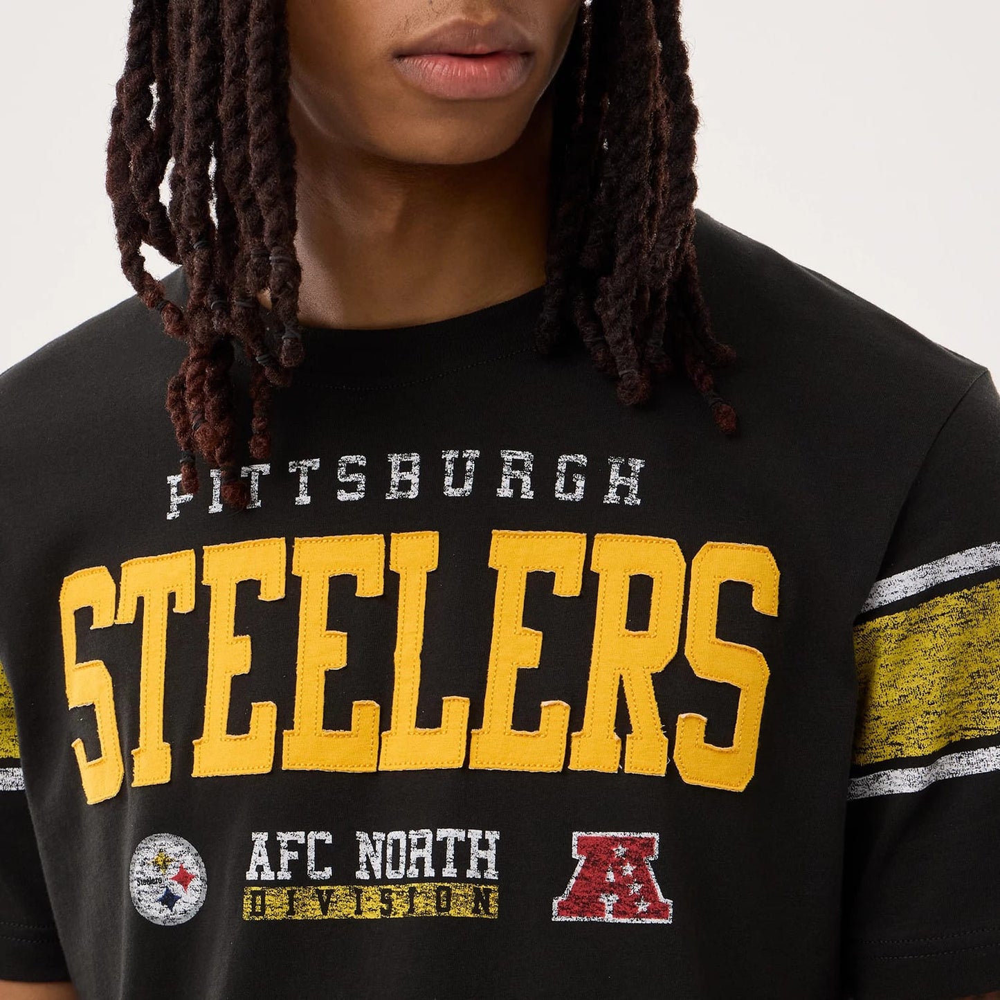 The model is wearing this NFL Sideline 2026 Pittsburgh Steelers T-Shirt in black. 4