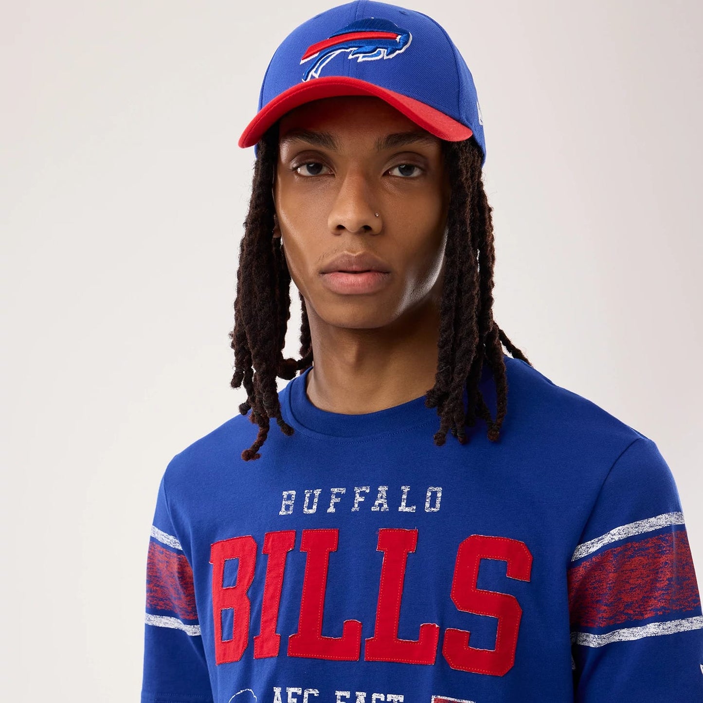 The model is wearing this NFL Sideline 2026 Buffalo Bills T-Shirt in blue. 6