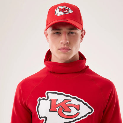 The model is wearing this NFL Sideline 2026 Kansas City Chiefs Balaclava Hoodie in red. 6