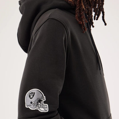 The model is wearing this NFL Sideline 2026 Las Vegas Raiders Pullover Hoodie in black. 6