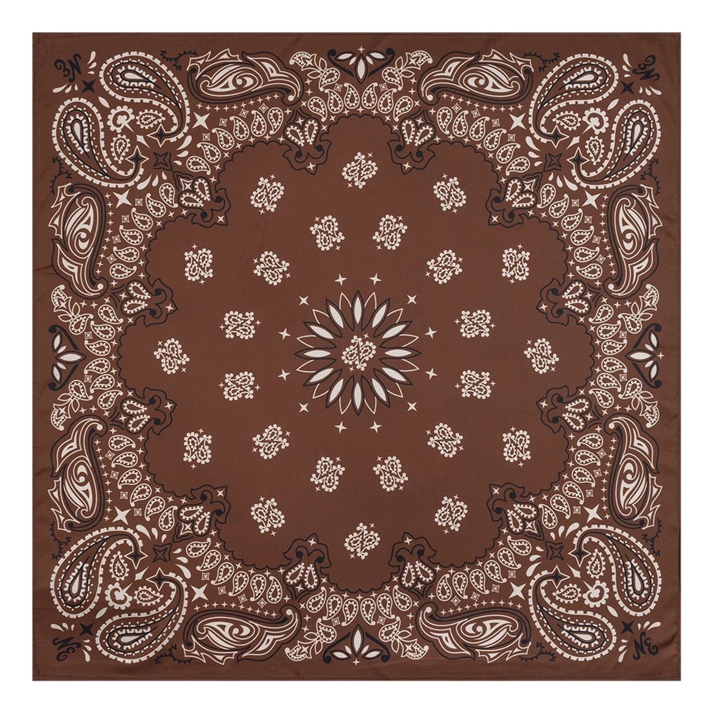 Pictured is this New Era Paisley Bandana in Brown. 1