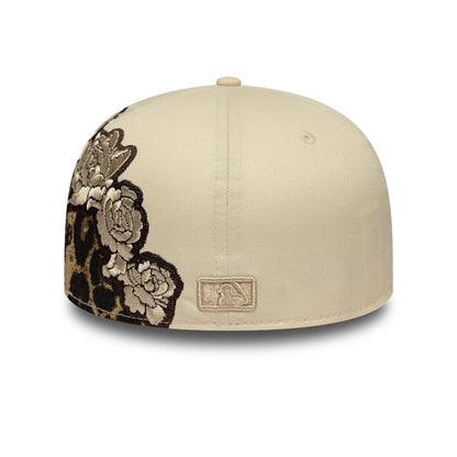 Pictured is this MLB Floral Leopard New York Yankees 59FIFTY Fitted cap in light beige. 7