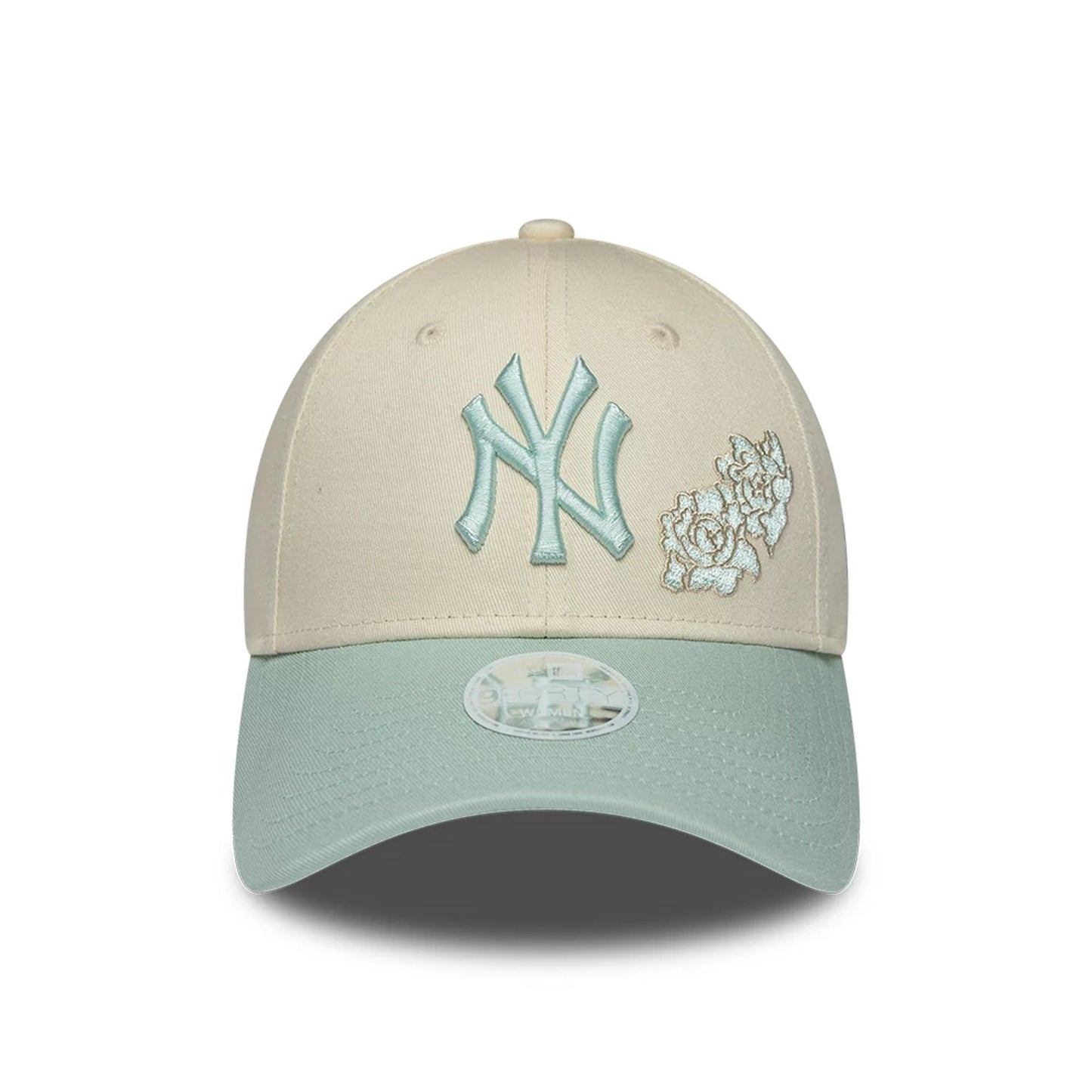 Pictured is this Womens MLB Floral New York Yankees 9FORTY cap in Cream. 2