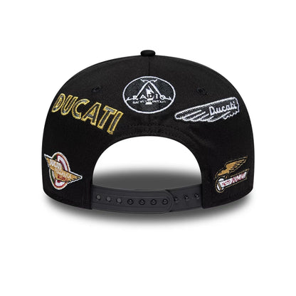 Pictured is this Ducati Motor Logo Patch 9SEVENTY Stretch Snap cap in black. 4