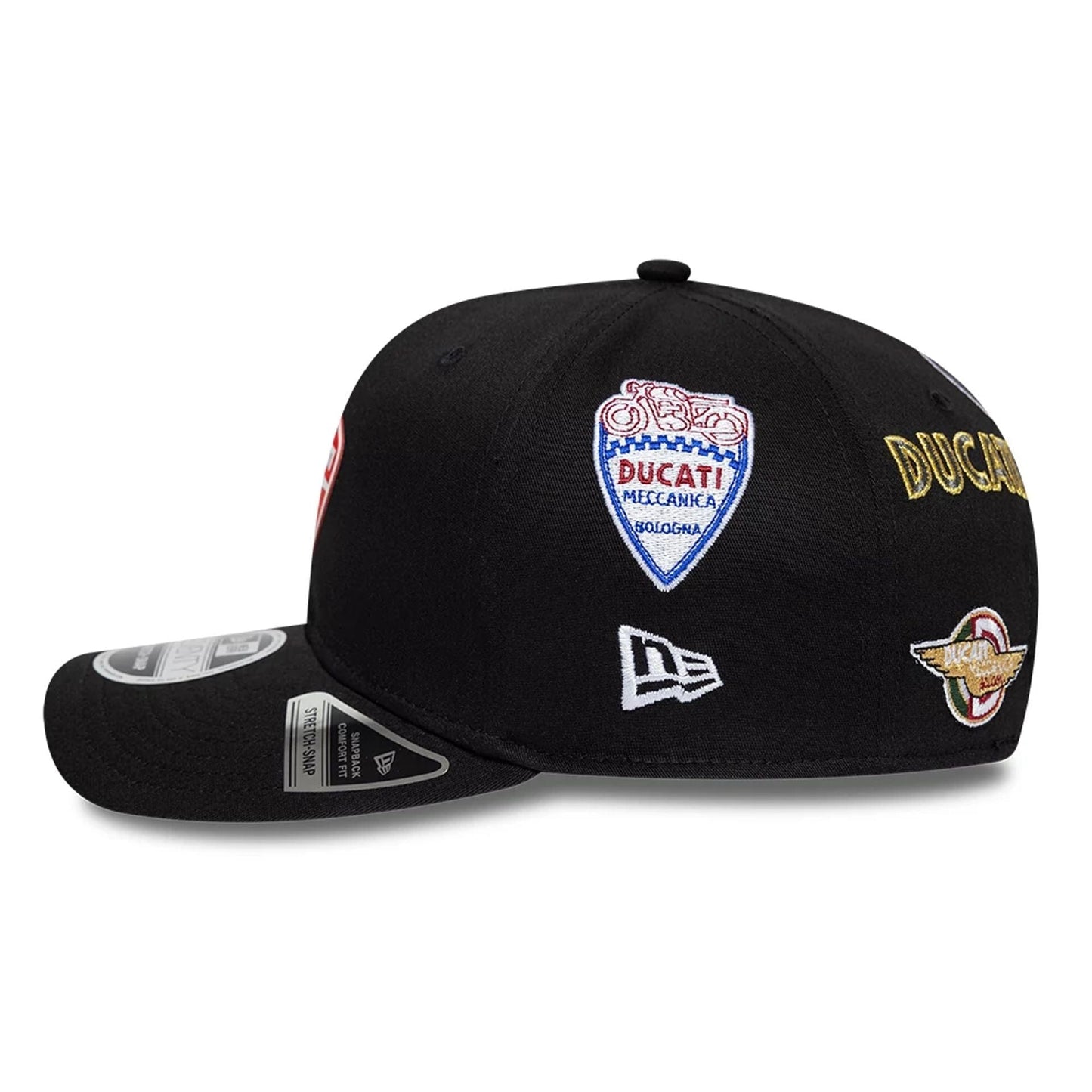 Pictured is this Ducati Motor Logo Patch 9SEVENTY Stretch Snap cap in black. 5