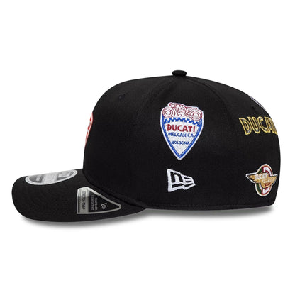 Pictured is this Ducati Motor Logo Patch 9SEVENTY Stretch Snap cap in black. 5