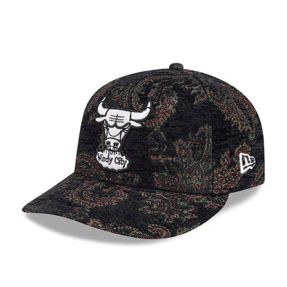 Pictured is this NBA Jacquard Chenille Chicago Bulls 59FIFTY Fitted cap in black. 1
