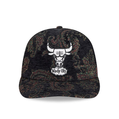 Pictured is this NBA Jacquard Chenille Chicago Bulls 59FIFTY Fitted cap in black. 3