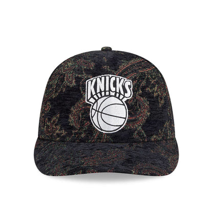 Pictured is this NBA Jacquard Chenille New York Knicks 59FIFTY Fitted cap in black. 3
