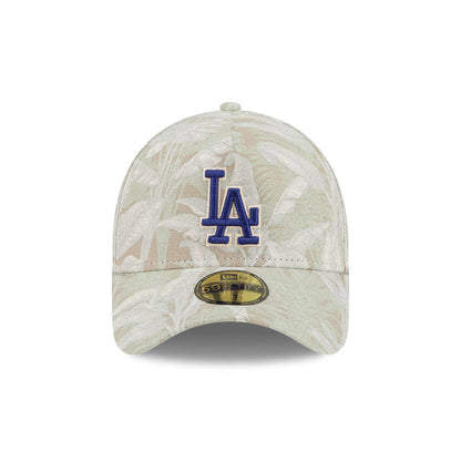 Pictured is this MLB Leafy Palm LA Dodgers 59FORTY A-Frame Fitted cap in light beige. 3