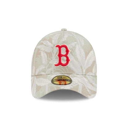 Pictured is this MLB Leafy Palm Boston Red Sox 59FORTY A-Frame Fitted cap in light beige. 3