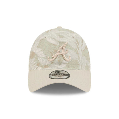 Pictured is this MLB Leafy Palm Atlanta Braves 9TWENTY Adjustable cap in light beige. 3