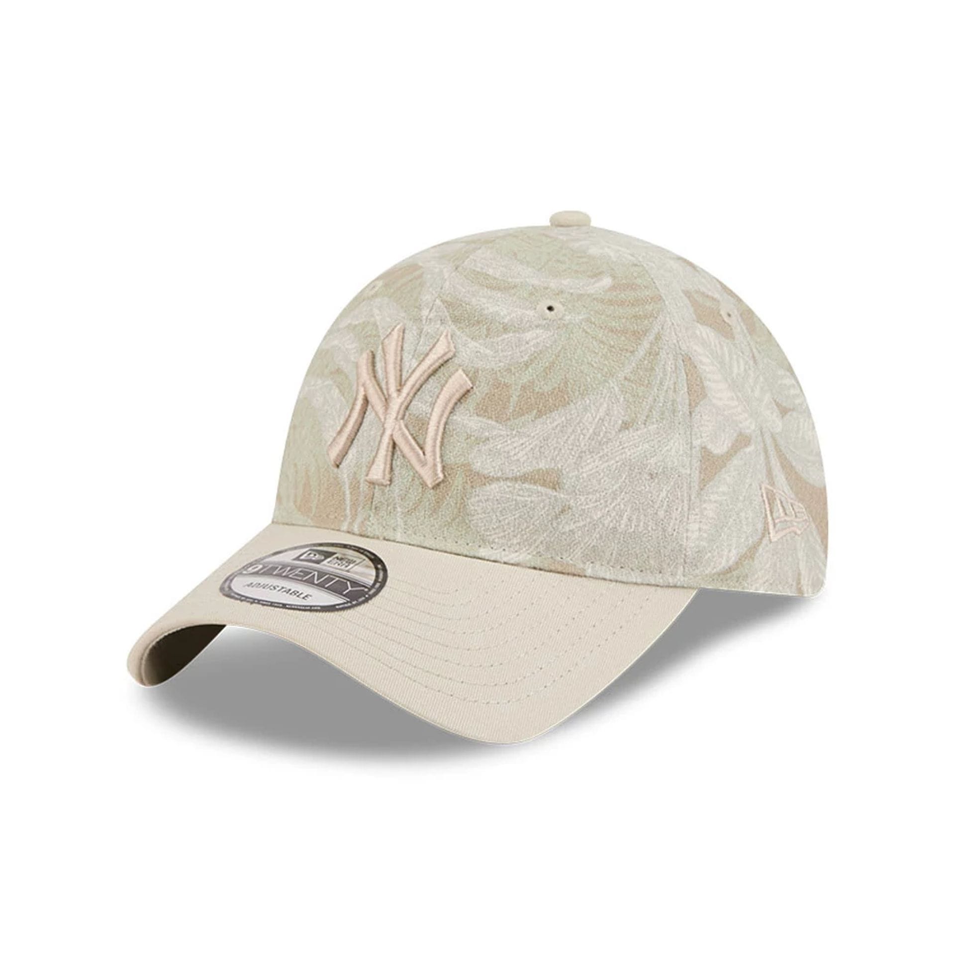 Pictured is this MLB Leafy Palm New York Yankees 9TWENTY Adjustable cap in light beige. 1