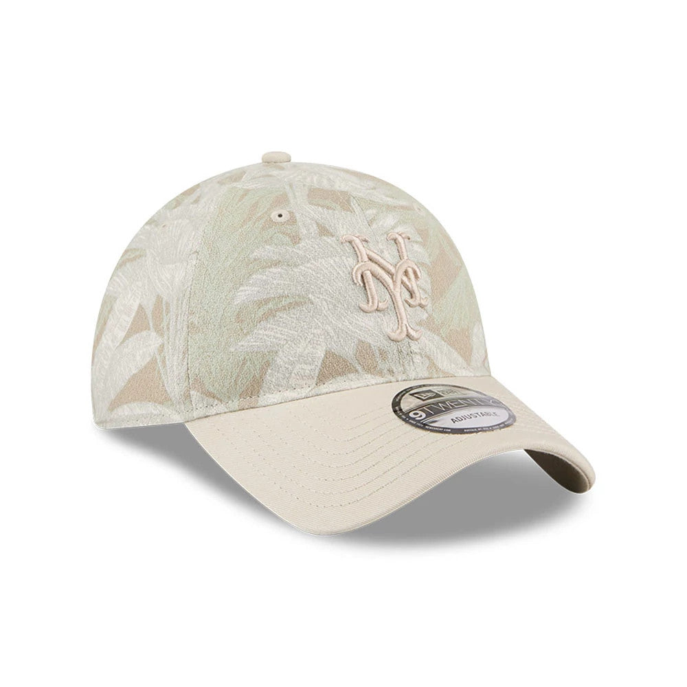 Pictured is this MLB Leafy Palm New York Mets 9TWENTY Adjustable cap in light beige. 4
