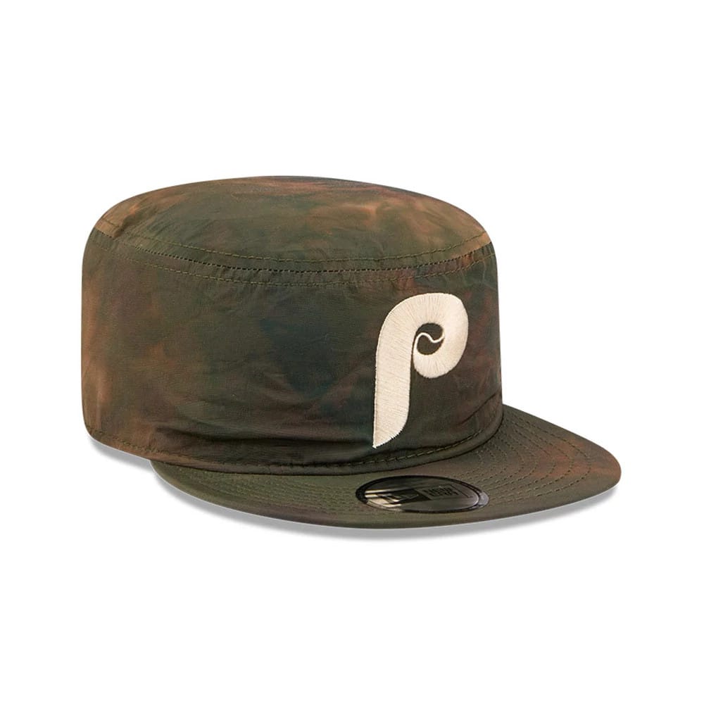 Pictured is this MLB Nylon Wash Dye Philadelphia Phillies Painter cap in open green. 3