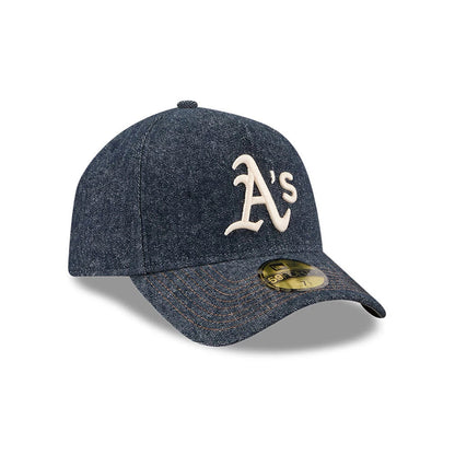 Pictured is this MLB Quickstrike Herringbone Denim Athletics 59FORTY A-Frame Fitted cap in navy. 4