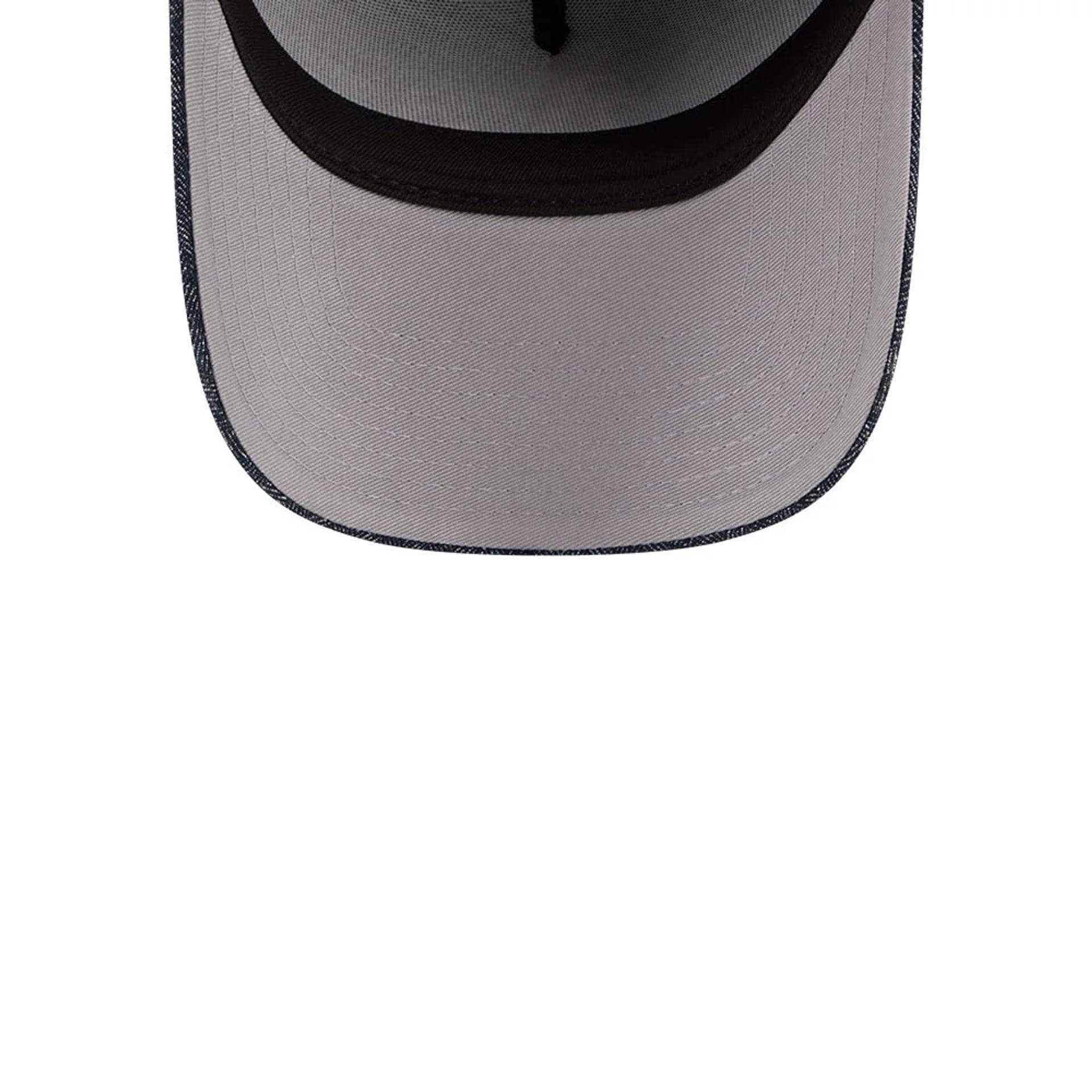 Pictured is this MLB Quickstrike Herringbone Denim Athletics 59FORTY A-Frame Fitted cap in navy. 2