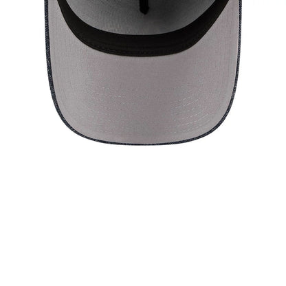 Pictured is this MLB Quickstrike Herringbone Denim Athletics 59FORTY A-Frame Fitted cap in navy. 2