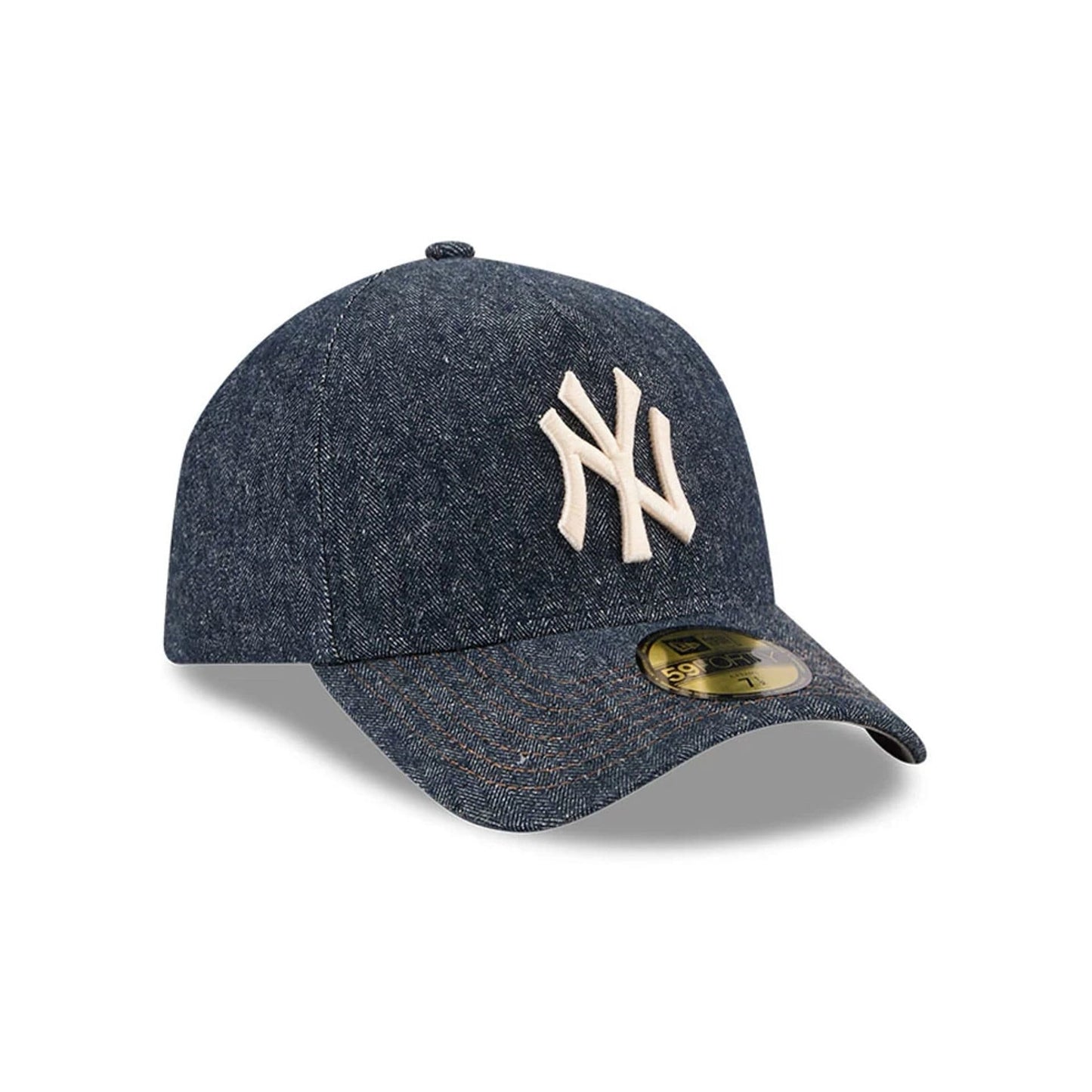 Pictured is this MLB Quickstrike Herringbone Denim New York Yankees 59FORTY A-Frame Fitted cap in navy. 4