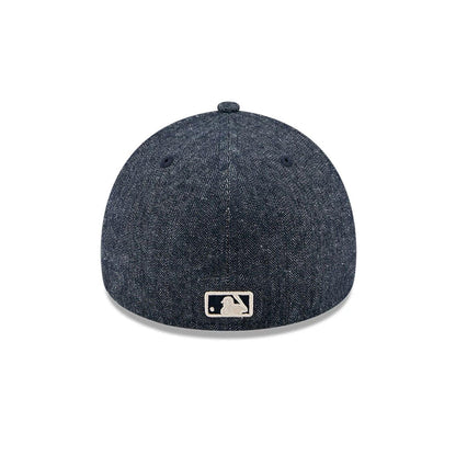 Pictured is this MLB Quickstrike Herringbone Denim New York Yankees 59FORTY A-Frame Fitted cap in navy. 7
