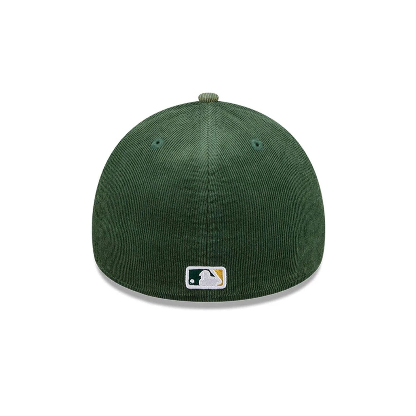 Pictured is this MLB Quickstrike Snow Wash Cord Athletics 59FORTY A-Frame Fitted cap in dark green. 5