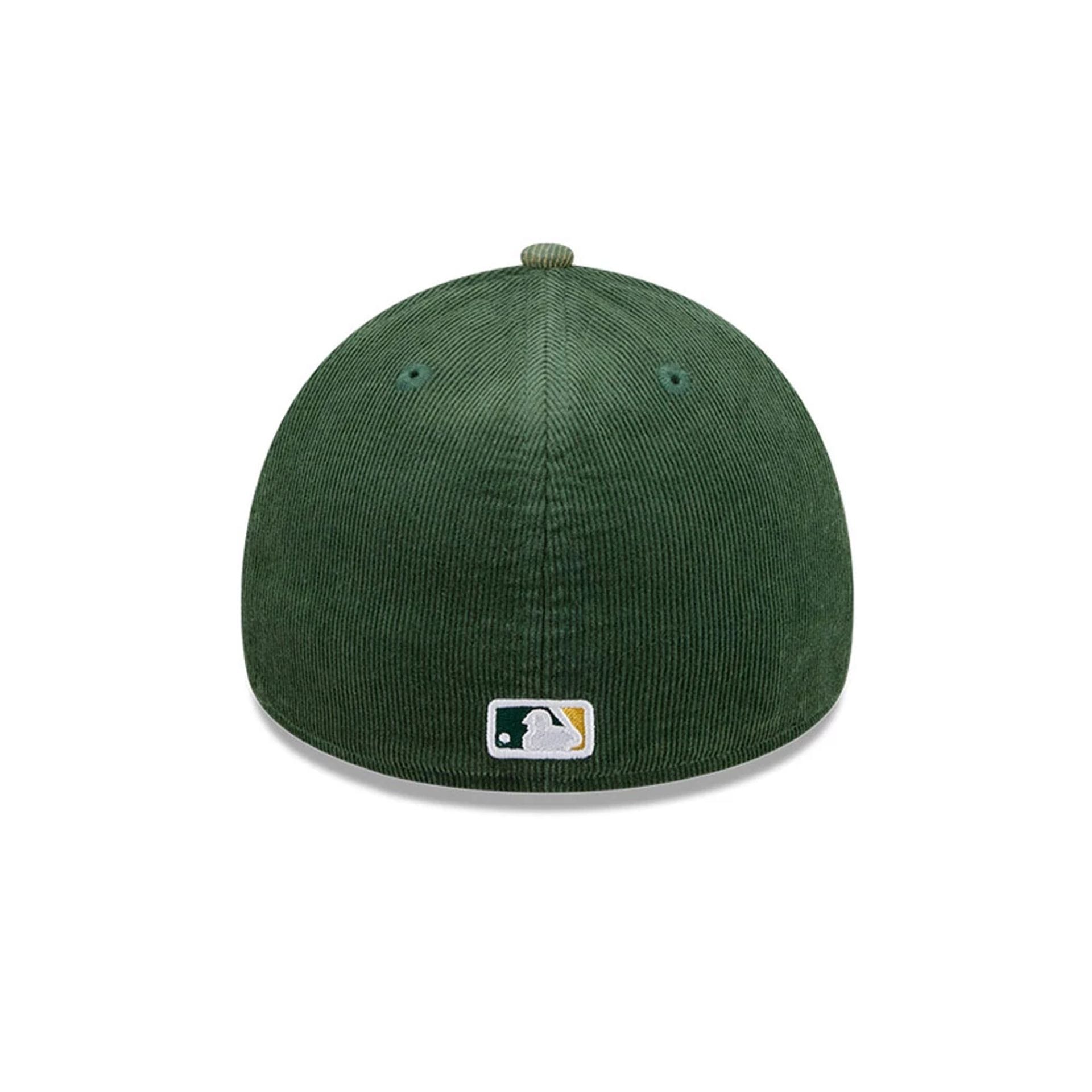 Pictured is this MLB Quickstrike Snow Wash Cord Athletics 59FORTY A-Frame Fitted cap in dark green. 5