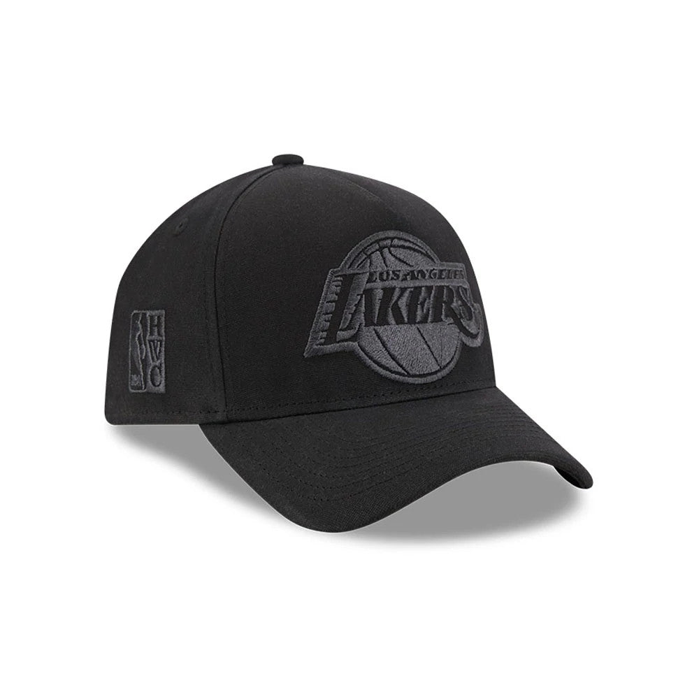 Pictured is this NBA Hardwood Classic Waxy Canvas LA Lakers 59FORTY A-Frame Fitted cap in black. 1