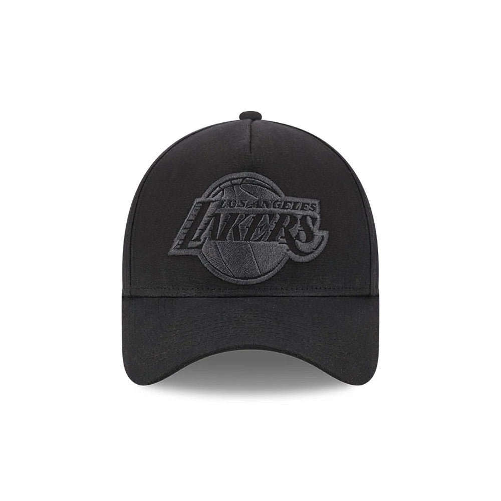 Pictured is this NBA Hardwood Classic Waxy Canvas LA Lakers 59FORTY A-Frame Fitted cap in black. 3