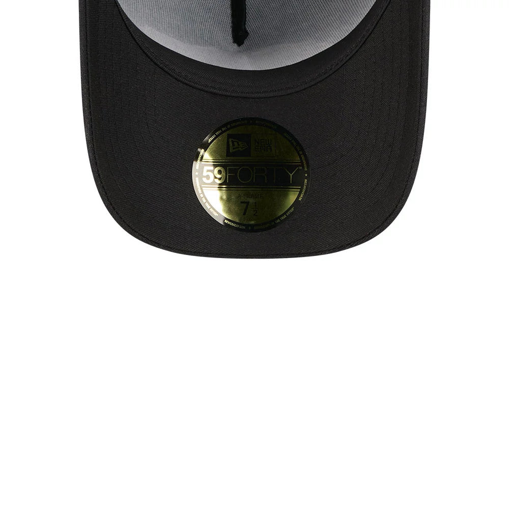 Pictured is this NBA Hardwood Classic Waxy Canvas LA Lakers 59FORTY A-Frame Fitted cap in black. 2