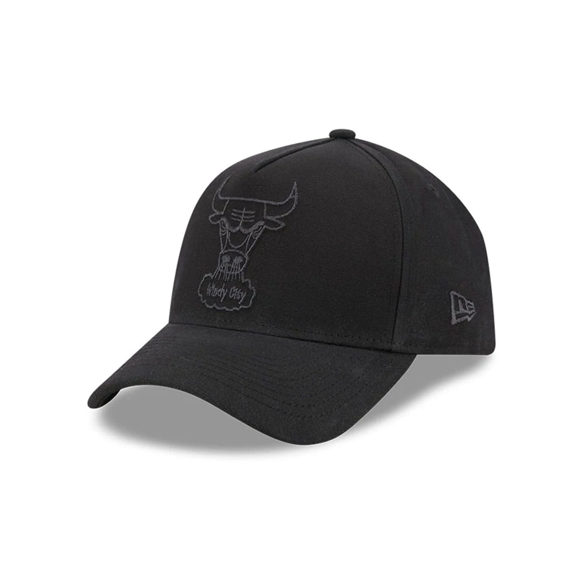 Pictured is this NBA Hardwood Classic Waxy Canvas Chicago Bulls 59FORTY A-Frame Fitted cap in black. 3
