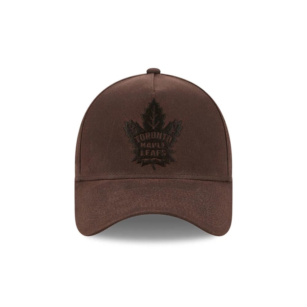 Pictured is this NHL Quickstrike Waxy Canvas Toronto Maple Leafs 59FORTY A-Frame Fitted cap in open brown. 2