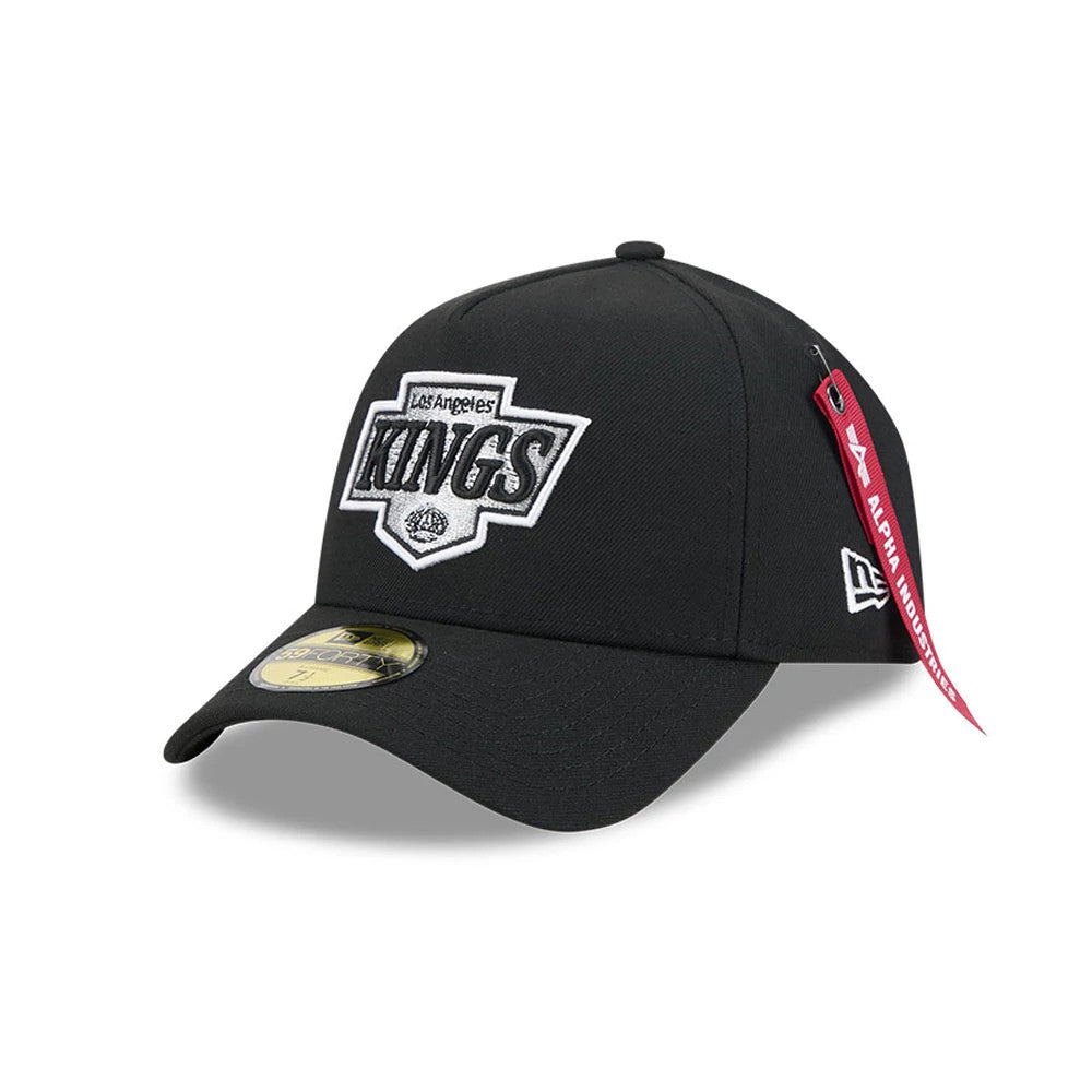 Pictured is this NHL X Alpha LA Kings 59FORTY A-Frame Fitted cap in Black. 1