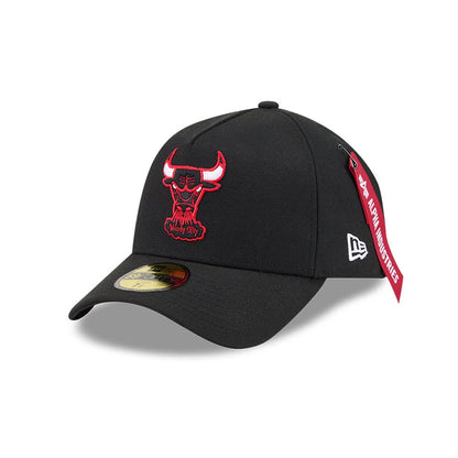 Pictured is this NBA X Alpha Chicago Bulls 59FORTY A-Frame Fitted cap in Black. 1