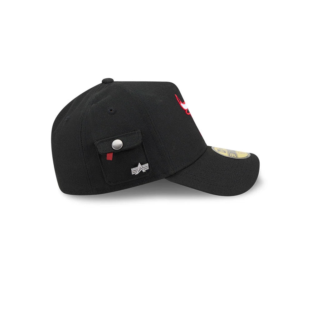 Pictured is this NBA X Alpha Chicago Bulls 59FORTY A-Frame Fitted cap in Black. 6