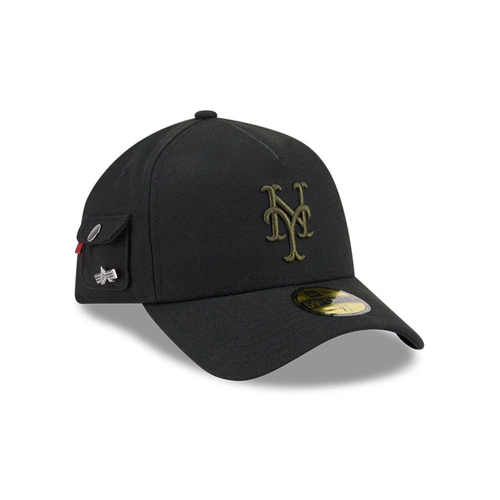 Pictured is this MLB X Alpha New York Mets 59FORTY A-Frame Fitted cap in black. 3