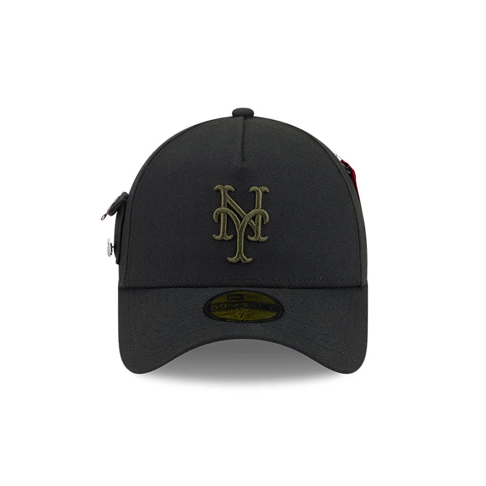 Pictured is this MLB X Alpha New York Mets 59FORTY A-Frame Fitted cap in black. 2