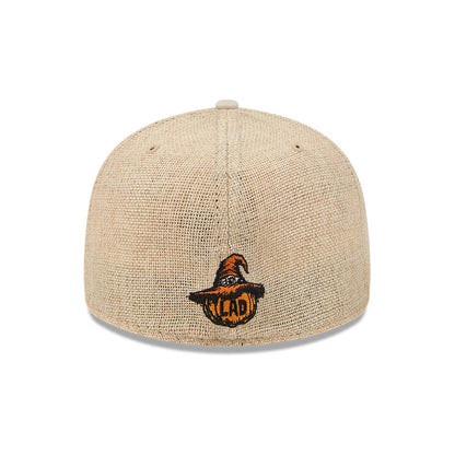 Pictured is this MLB Halloween LA Dodgers 59FIFTY Fitted cap in beige. 5