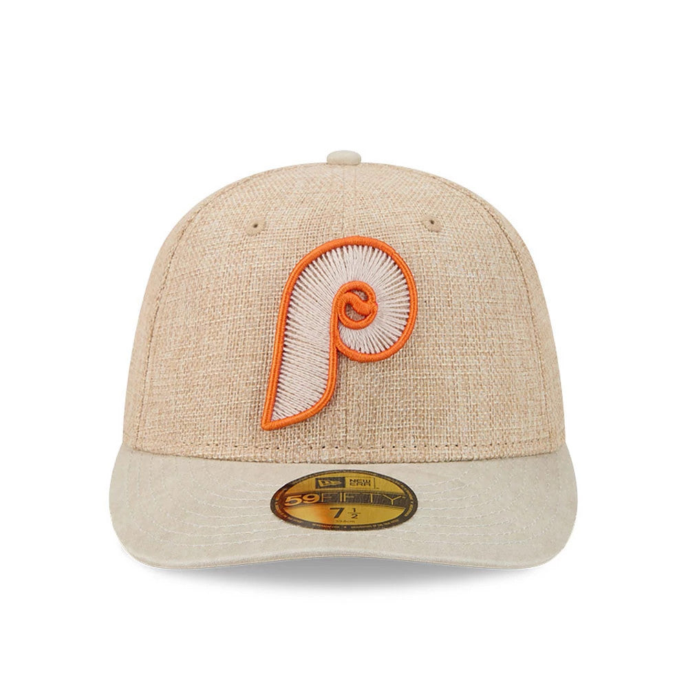 Pictured is this MLB Halloween Philadelphia Phillies 59FIFTY Fitted cap in beige. 3