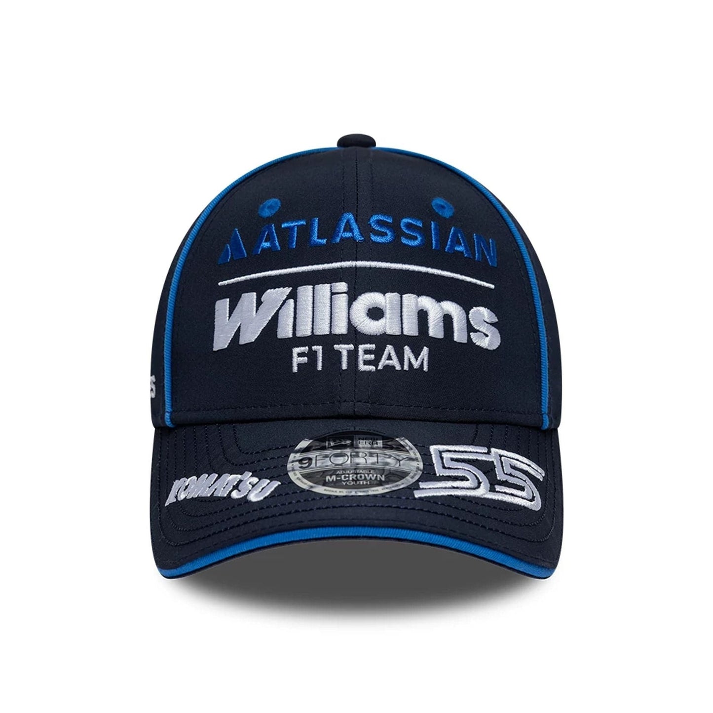 Pictured is this Youth Atlassian Williams F1 Team Carlos Sainz 9FORTY M-Crown Adjustable cap in navy. 3