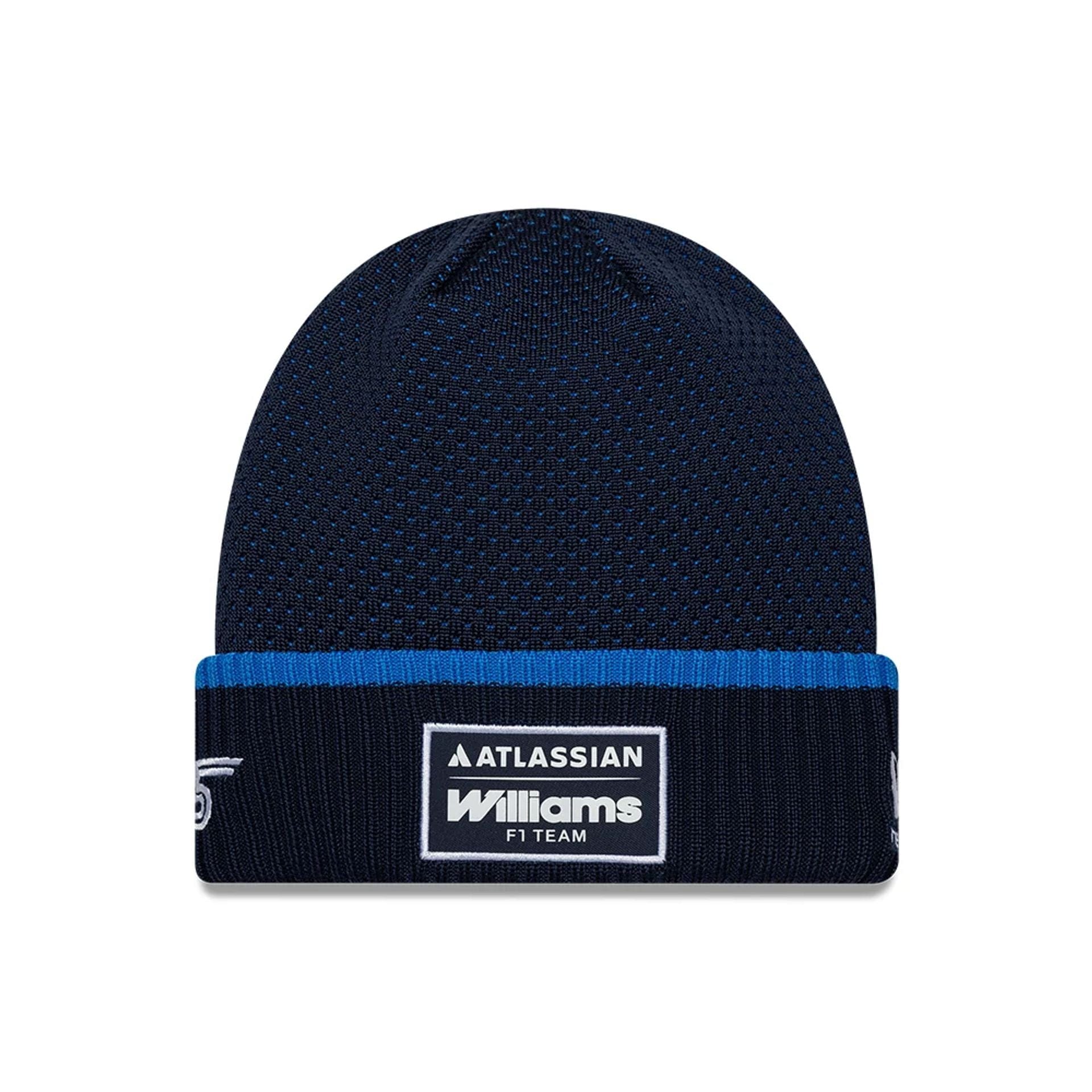 Pictured is this Atlassian Williams F1 Team Carlos Sainz Cuff Knit Beanie hat in navy. 1