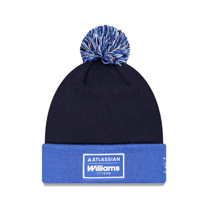 Pictured is this Atlassian Williams F1 Team Essential Bobble Knit Beanie hat in navy. 1